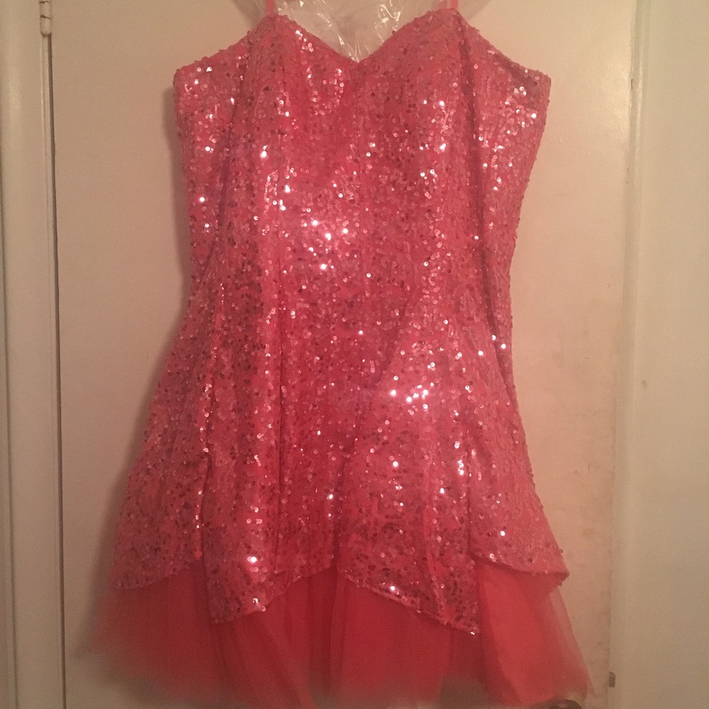 Coral sequined homecoming dress